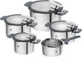 Juego de utensilios de cocina ZWILLING Simplify de 5 piezas, modelo 2026, con boquilla para verter, asas que se mantienen frías, apto para inducción, acero inoxidable, color plata.