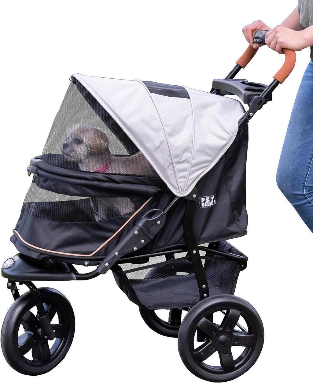 2026 Pet Gear No-Zip AT3 Pet Stroller for Cats/Dogs, Zipperless Entry, Easy One-Hand Fold, Jogging Tires, Removable Liner, Cup Holder + Storage Basket, 1 Model, 2 Colors