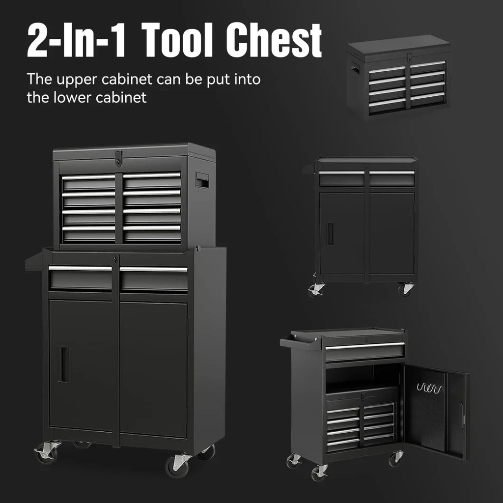 2026 5-Drawer Rolling Tool Chest, 2 in 1 Detachable Tool Box with Lockable Wheels, Adjustable Shelf, and Liner for Garage and Workshop Storage (Yellow)