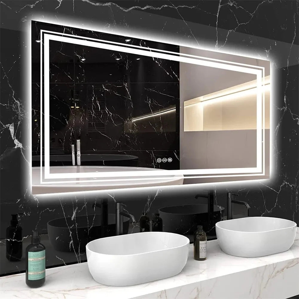 2026 Extra Large LED Lighted Bathroom Mirror, Anti-Fog Wall Mounted Vanity Mirror with 3 Colors