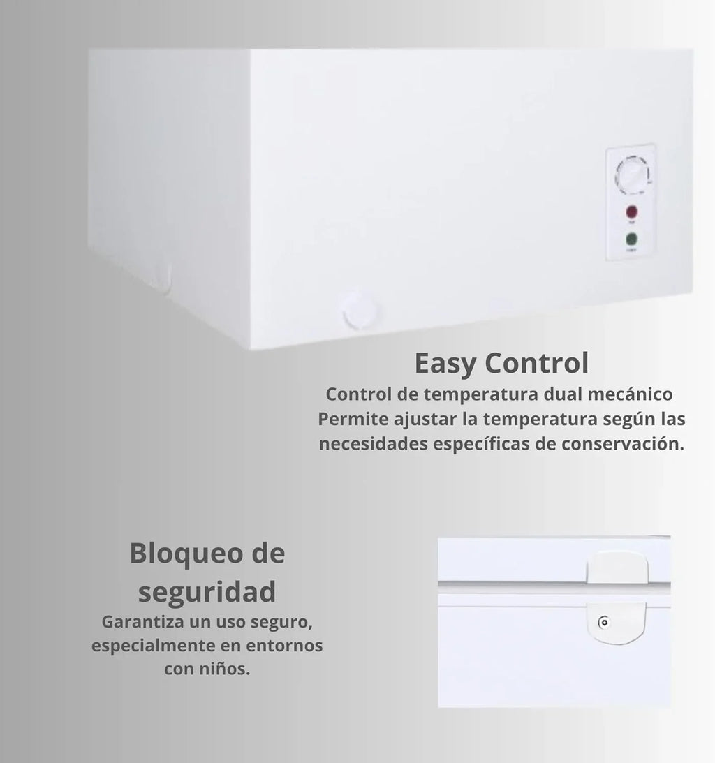2026 VOK Congelador Horizontal 194 L Ancho 81,8 cm – Función Dual, Congelación Rápida, Luz LED, Bloqueo de Seguridad, Autonomía de 23 h, Blanco