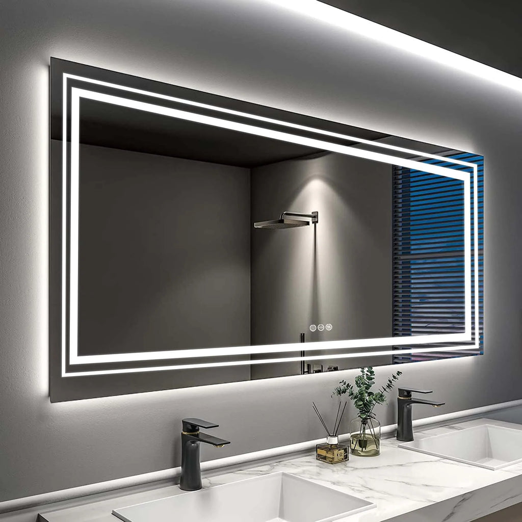 2026 Extra Large LED Lighted Bathroom Mirror, Anti-Fog Wall Mounted Vanity Mirror with 3 Colors