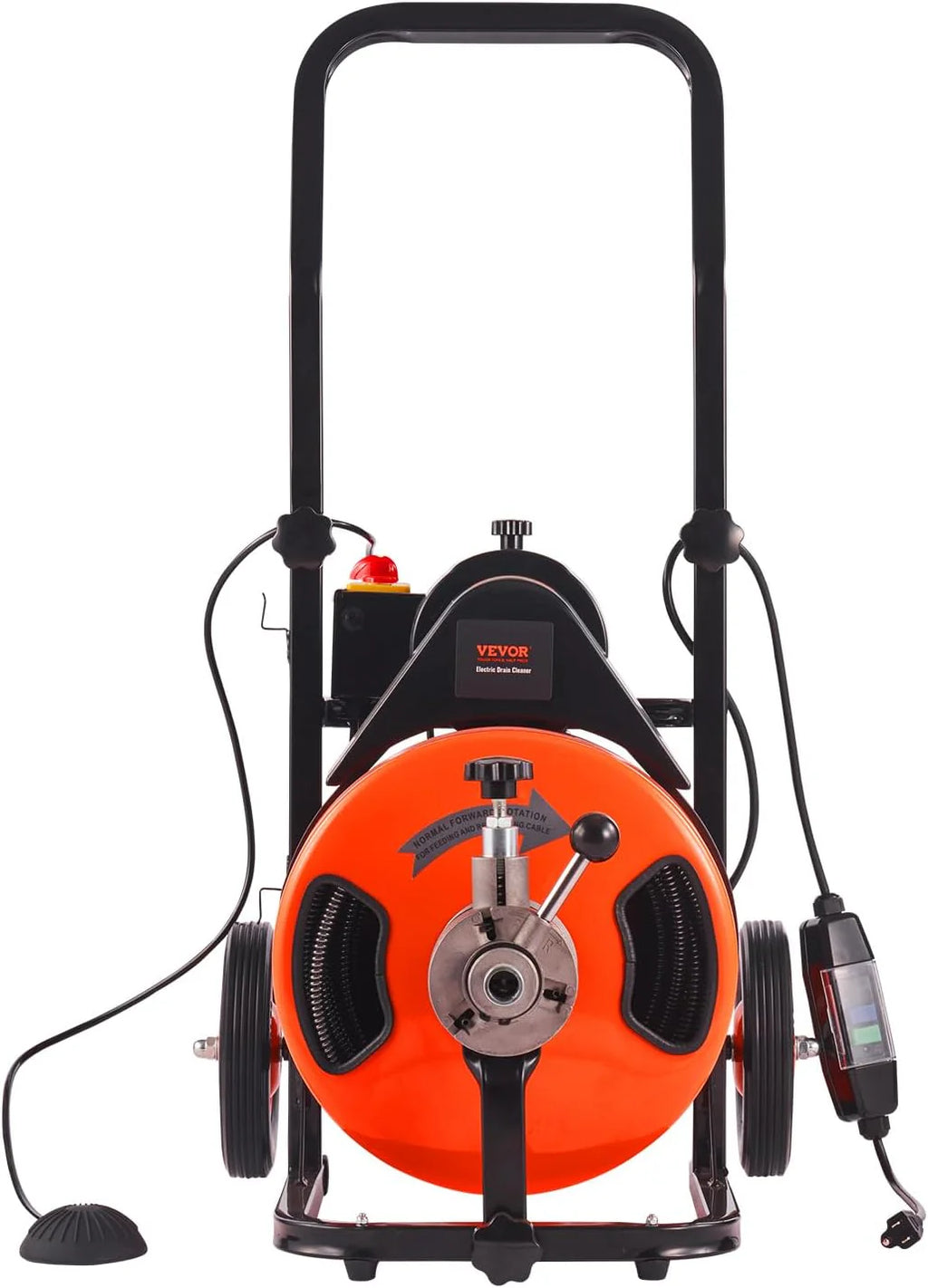 2026 Drain Cleaner Machine 100FT x 1/2Inch, Auto Feed Sewer Snake Auger with 4 Cutter & Air-activated Foot Switch for 1" to 4" Pipes, Orange, Black