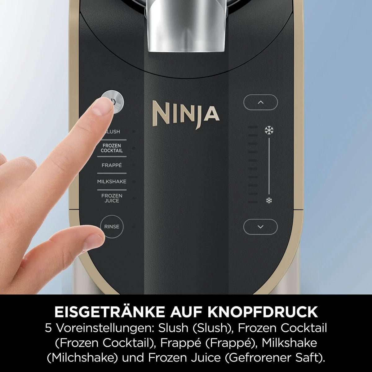 Máquina Ninja SLUSHi 2026 para granizados, cócteles helados, frappés, batidos y zumos congelados, no requiere hielo ni preparación, tecnología WhisperChill, capacidad de 1,9 L, color oro piedra, FS301EUSTGD