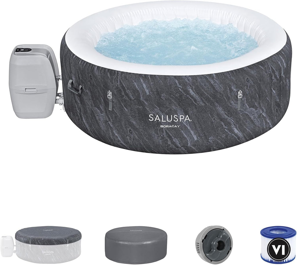2026 Large Round 2 to 4 Person Inflatable Hot Tub Portable Outdoor Spa with 120 Airjets and Energysense Cover, Grey