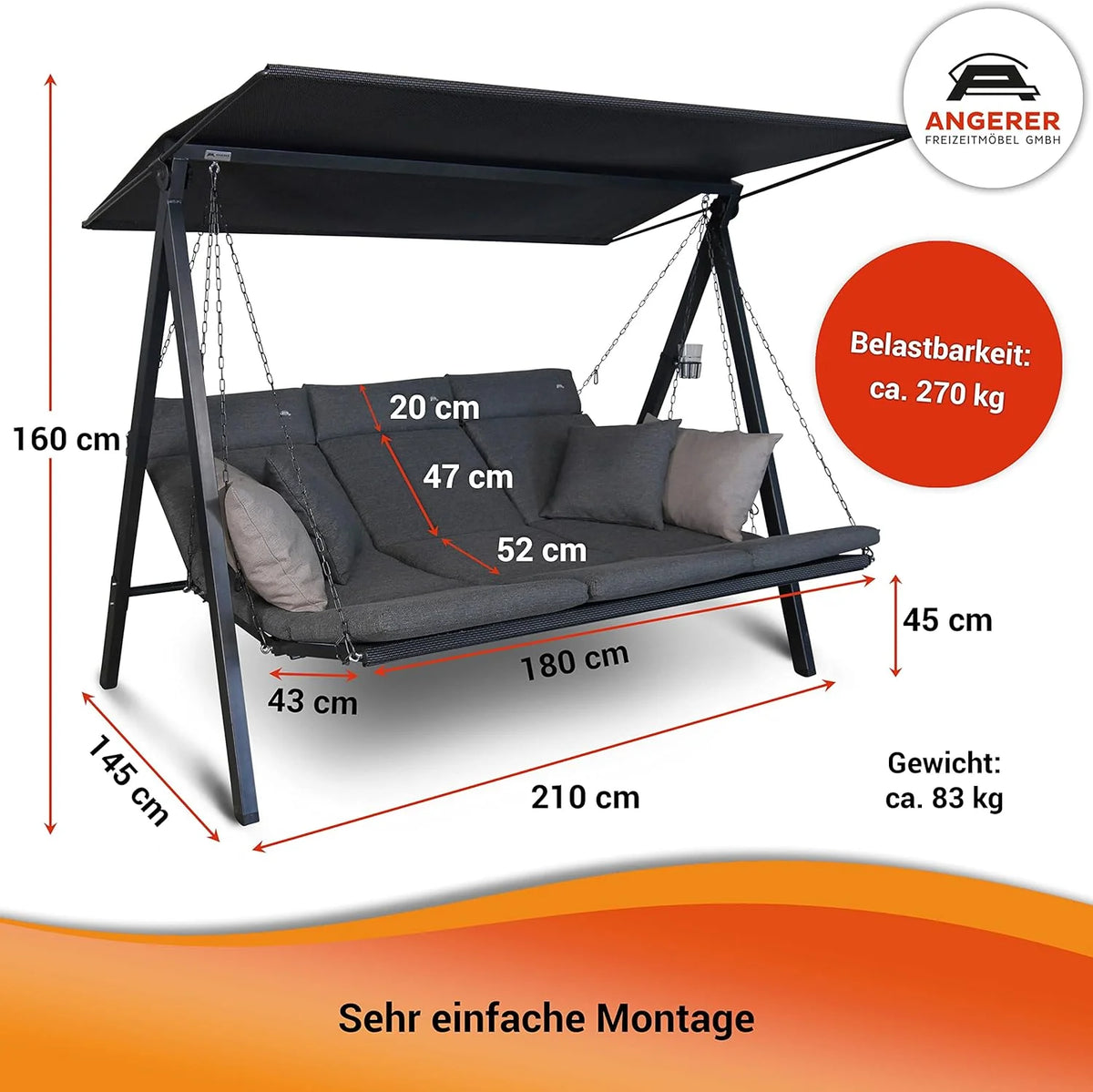 2026 Angerer Hollywood Swing Lounge Smart Ashgrey