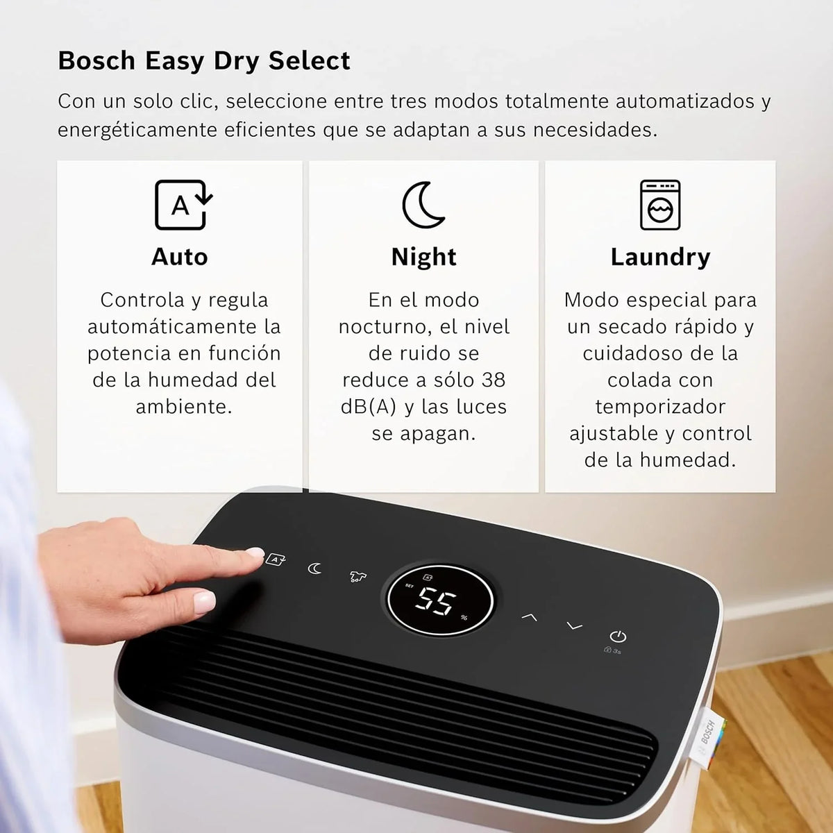 2026 Bosch Deshumidificador Dry 4000 – Fácil. Eficiente. Silencioso. Para tu Hogar y Dormitorio – Para Habitaciones de hasta 33 m² – Secado Rápido para tu Colada