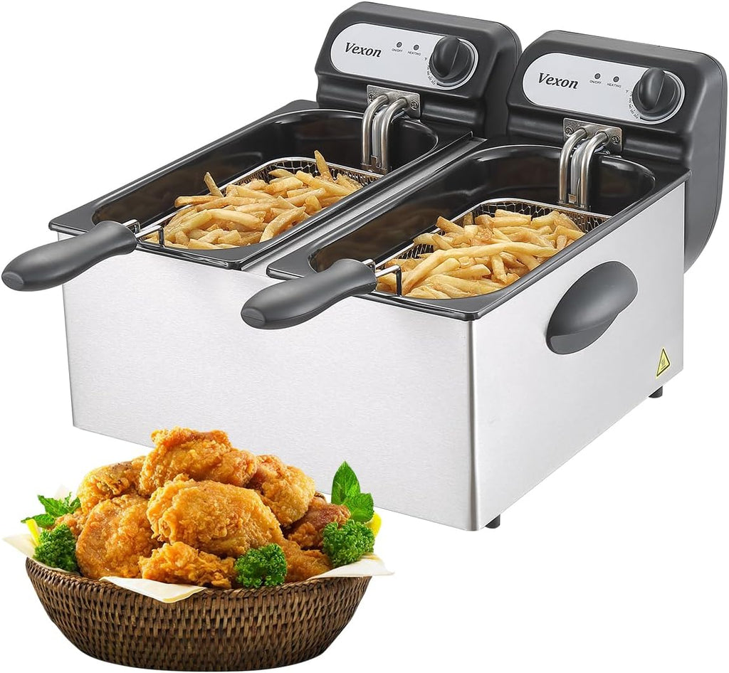 2026 3000W Commercial Electric Deep Fryer with Baskets & LIDS,2X3L Stainless Steel Double Deep Fryer,small Deep Fryer with Basket,temperature…
