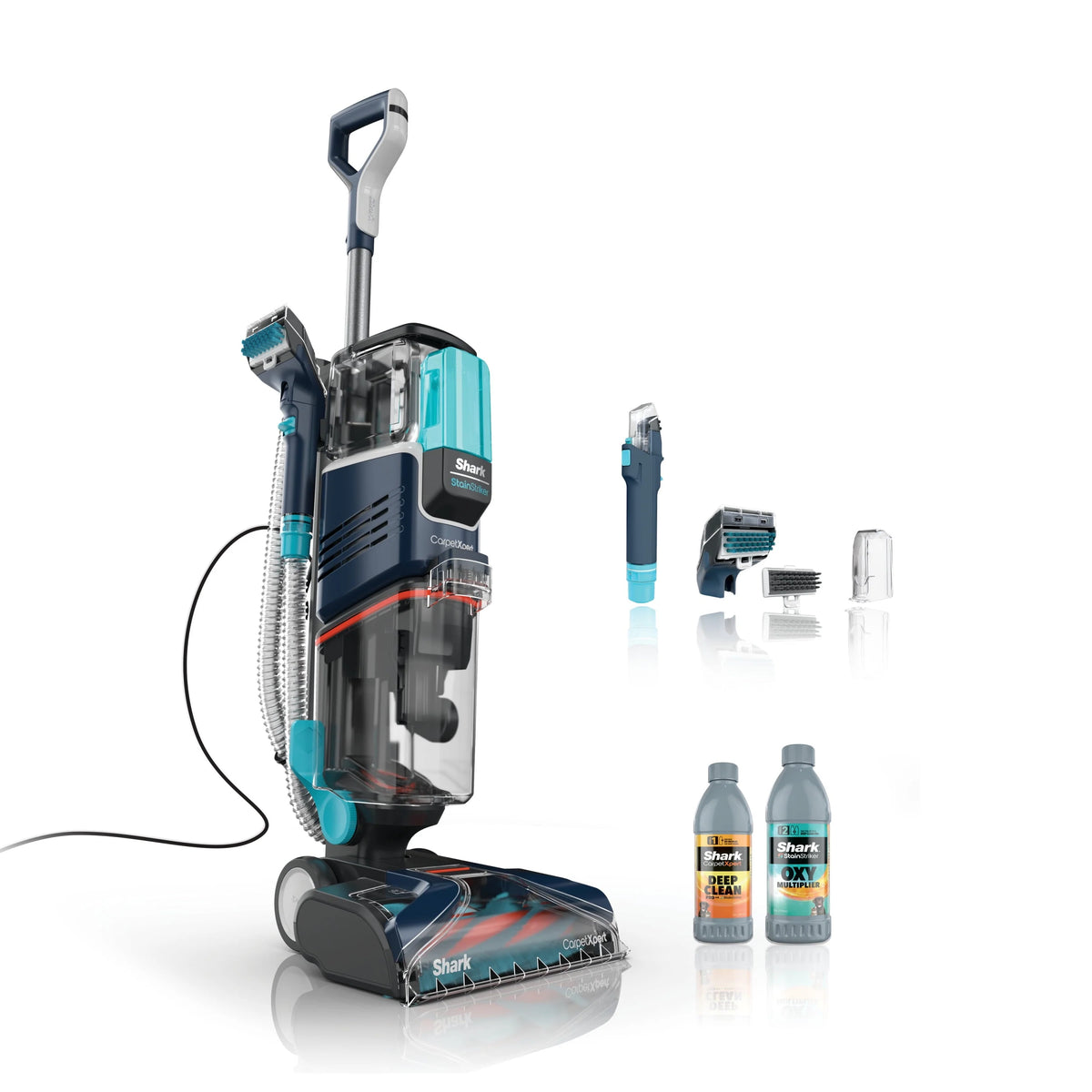 2026 Shark CarpetXpert with StainStriker, Upright Carpet, Area Rug & Upholstery Cleaner for Pets, Built-in Spot & Stain Eliminator, Deep Cleaning & Tough Stain Removal, Carpet Shampooer, Navy, New,EX200