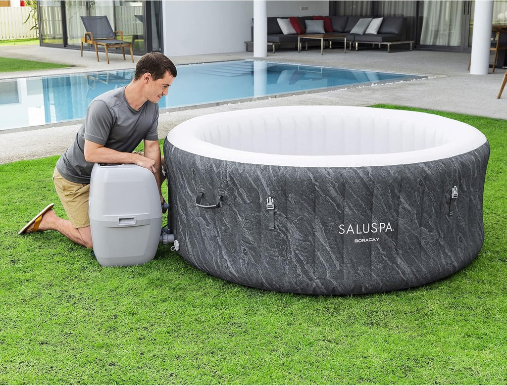 2026 Large Round 2 to 4 Person Inflatable Hot Tub Portable Outdoor Spa with 120 Airjets and Energysense Cover, Grey
