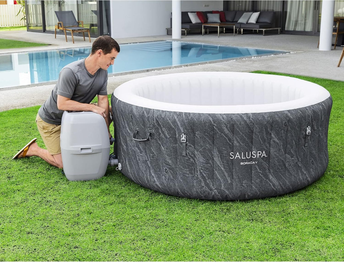 2026 Large Round 2 to 4 Person Inflatable Hot Tub Portable Outdoor Spa with 120 Airjets and Energysense Cover, Grey