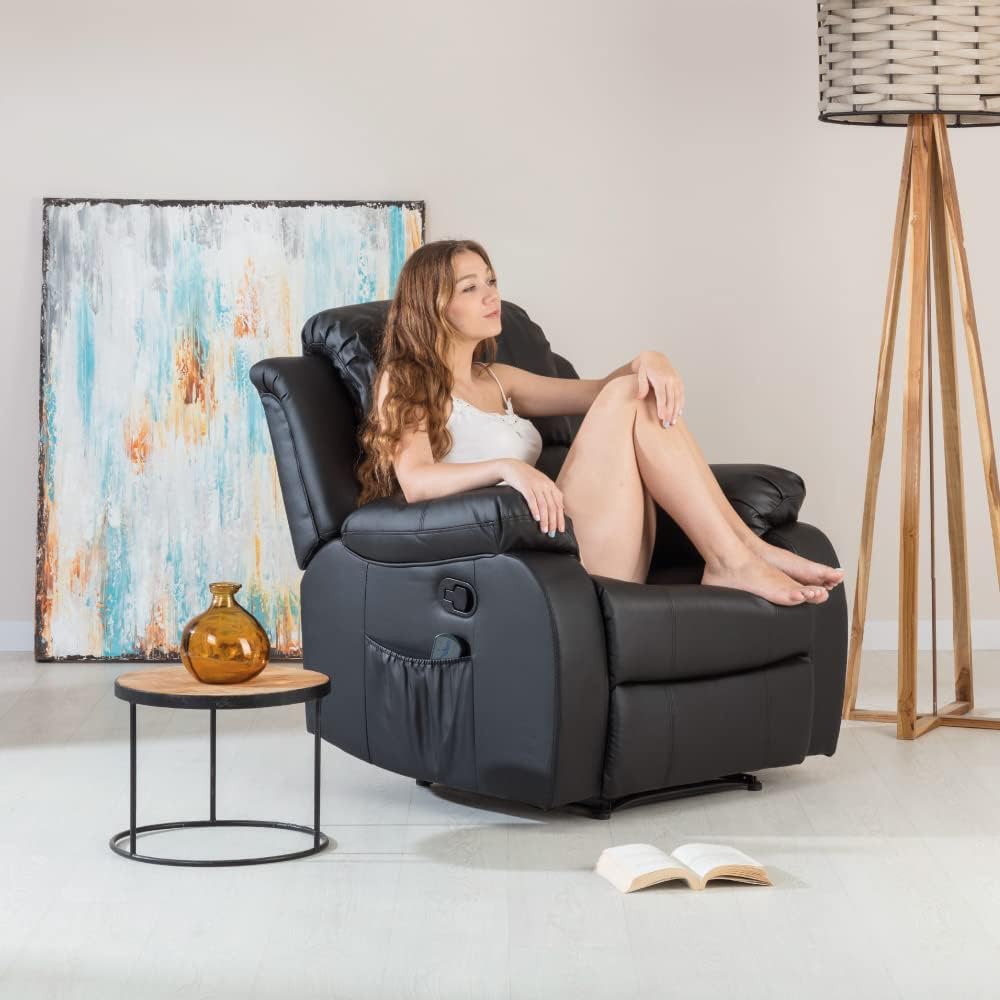 Don Descanso - Sillón Masaje Relax Calor Trevi Negro Reclinable 160º con 8 Motores Silenciosos, Calor Lumbar, Sist. Masaje 4 Zonas y Acabado en PU Anti-Cuarteo [Incluye Mando]. Ideal Gente Mayor 2026