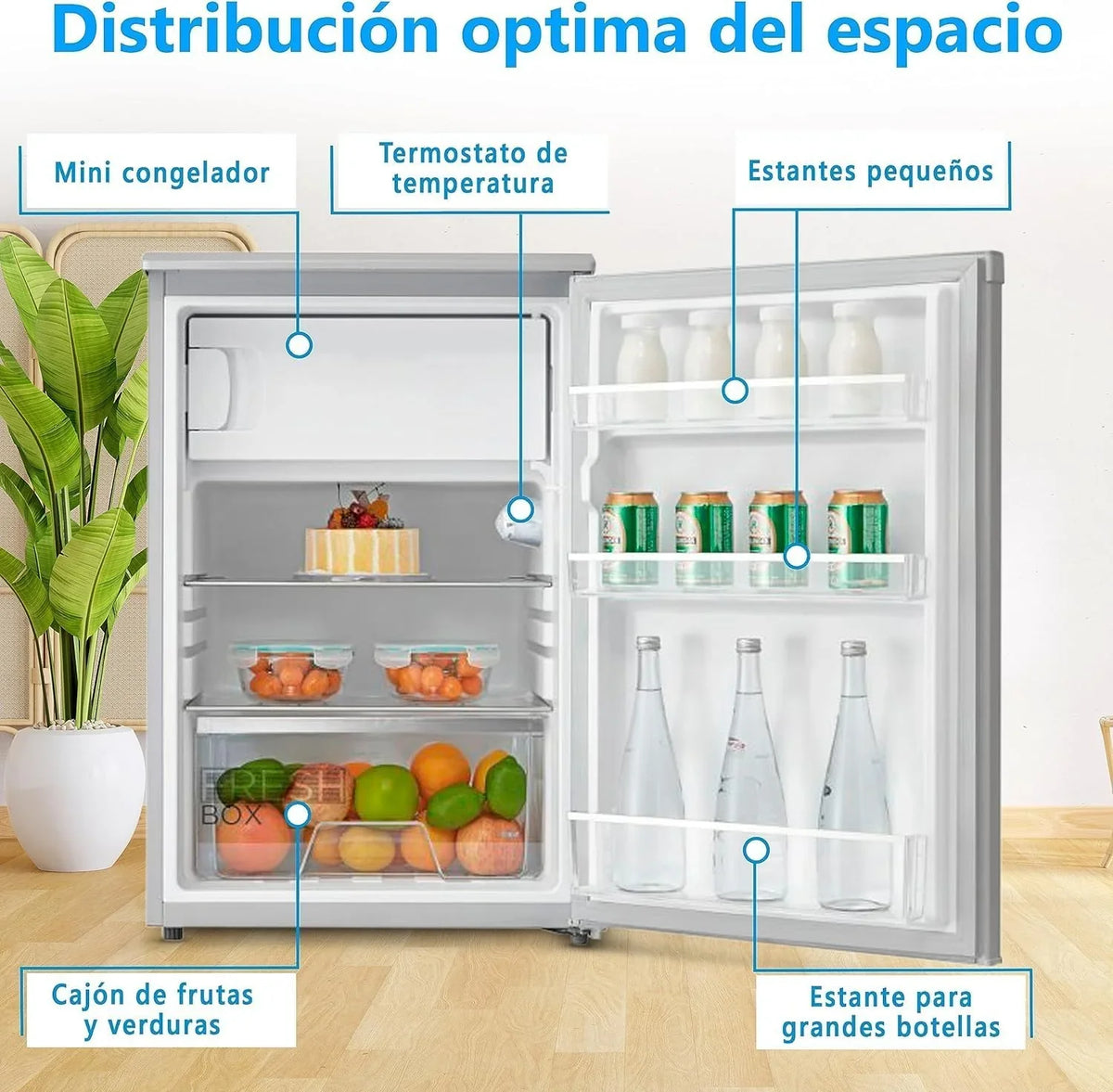 2026 Midea Nevera pequeña 113L con Congelador – Mini frigorífico pequeño para la Habitación/Caravana/Camping – Mini Bar Bajo Consumo – Frigorifico Bajo Encimera Silencioso 39dB + Congelador – 16º/ – 24º