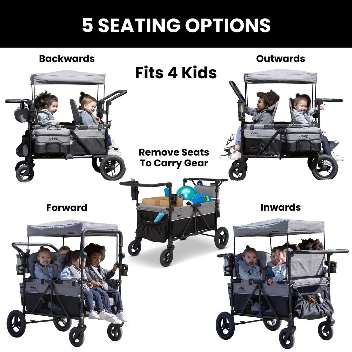 Cochecito de bebé Jeep Wrangler Deluxe de 4 plazas, modelo 2026, de Delta Children.