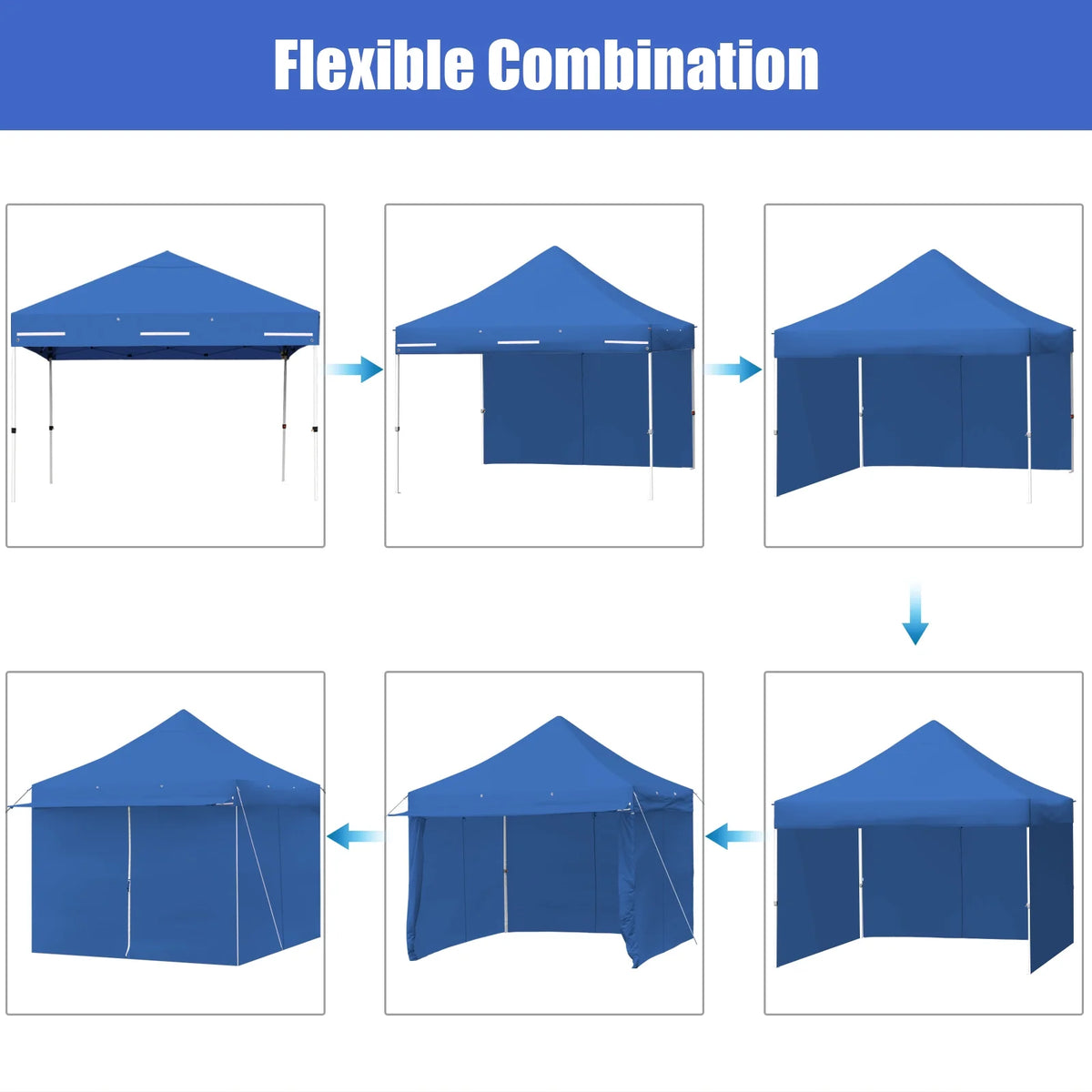 2026 Patiojoy 10x10ft Pop up Tent, 4 Height Adjustment Folding Camping Tent with Awning Blue