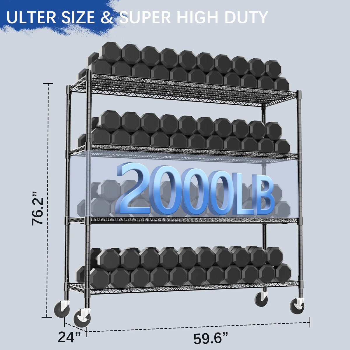 2026 4-Wire Shelf Adjustable Heavy Duty Storage Shelves,Metal Organizer Wire Rack for Laundry Bathroom Kitchen Pantry Closet Garage Shelving(Black,24" Dx59.6 Wx76.2 H)