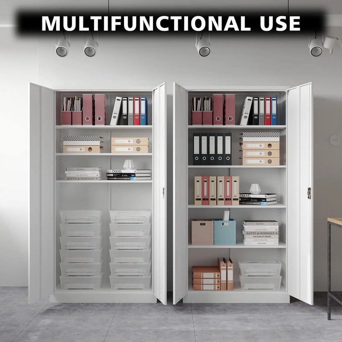2026 STANI Metal Storage Cabinet with Locking Doors, Garage Lockable Steel Cabinets with 4 Doors and 5 Shelves for Home, Garage, Pantry Workshop Warehouse