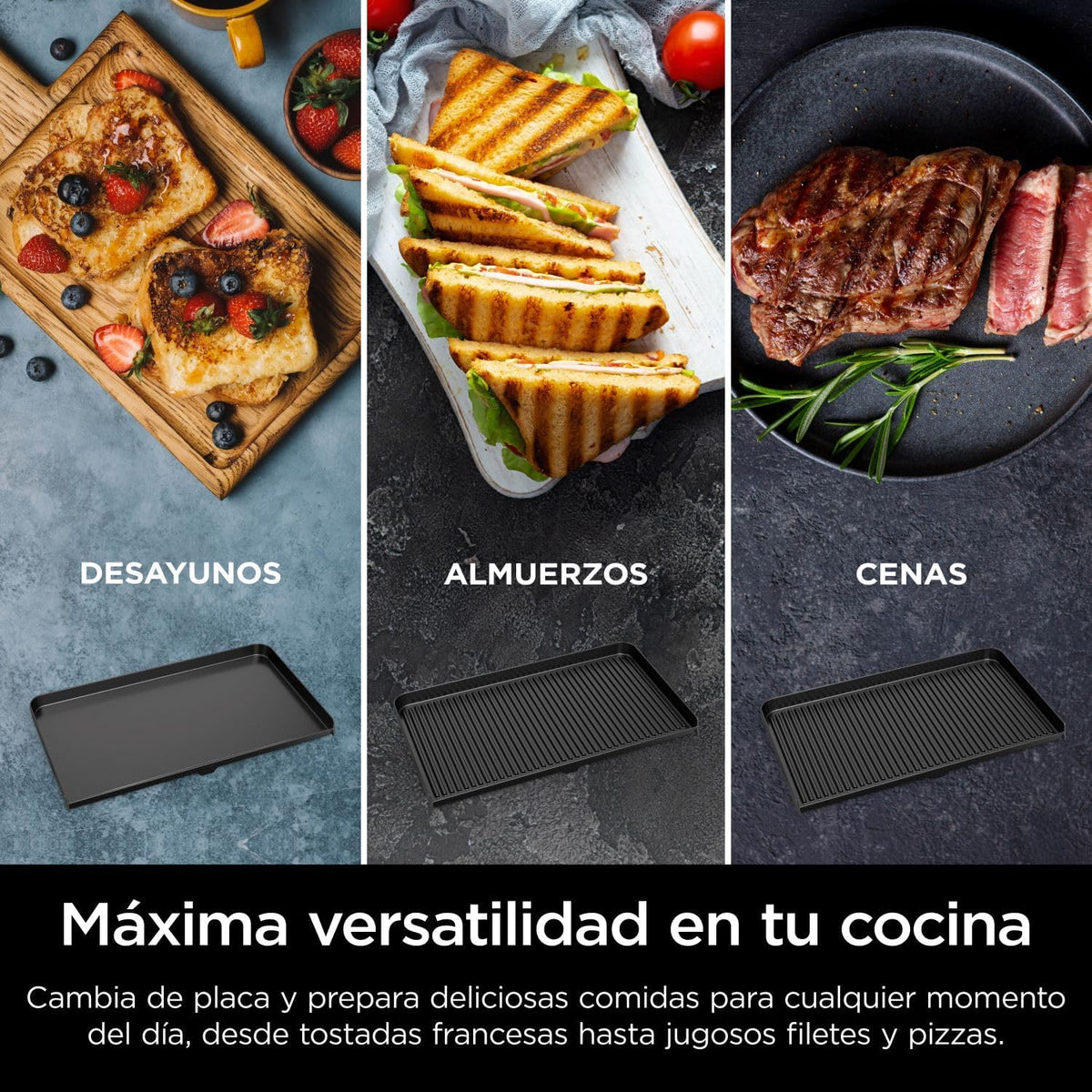 Parrilla y plancha de interior Ninja Sizzle Pro XL con placa y plancha de cerámica antiadherente, tapa desmontable, recolector de grasa y guía de recetas, plata/negro GX101EU 2026