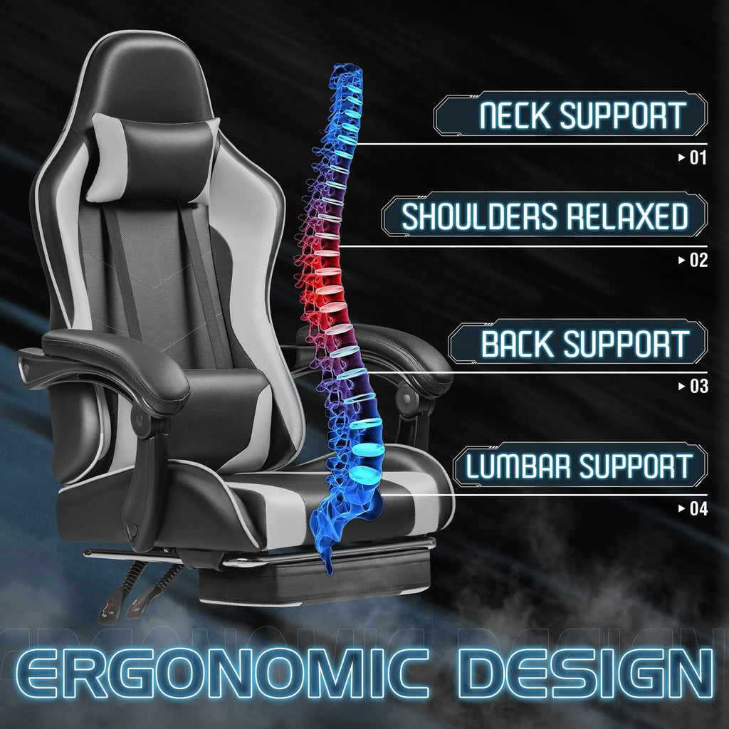 2026 Ergonomic Gaming Chair with Footrest and Massage Support, Reclining Computer Chair for Gaming Room and Home Office