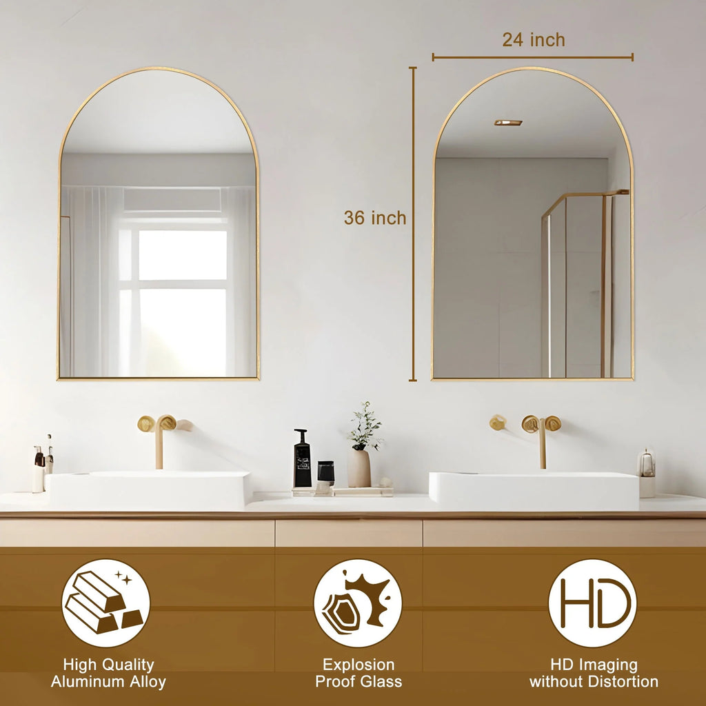 2026 Modern Arch Aluminum Bathroom Wall Mirror, Wall Mounted Vanity Mirror for Bathroom, Bedroom and Home Decor