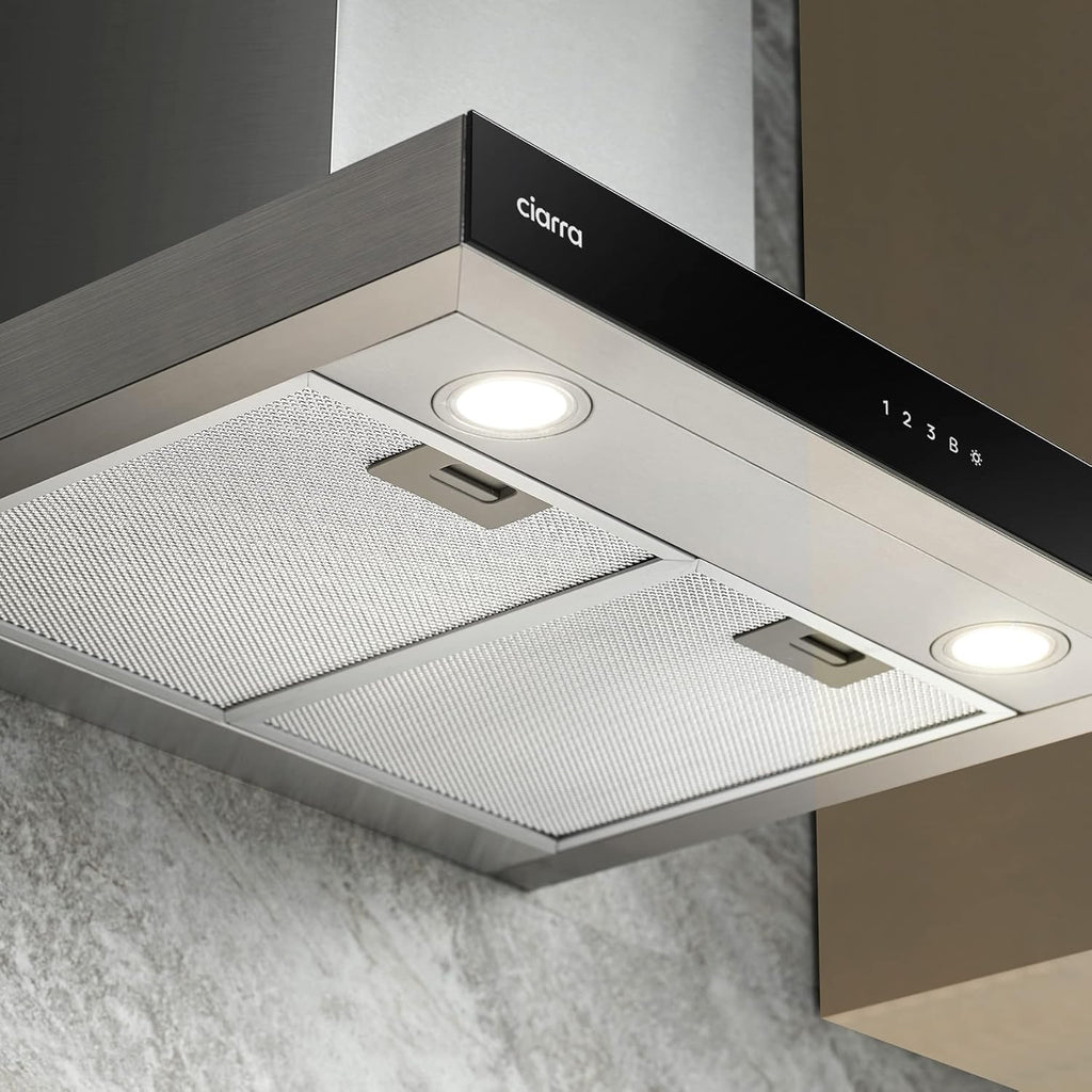 2026 Ciarra CBCS6102 Campanas Extractora 60cm 650 m³/h – Control Táctil y Wifi – 4 Velocidades – Evacuación al Exterior y Recirculación Interna por Filtro de Carbón CBCF003 – Acero Inoxidable