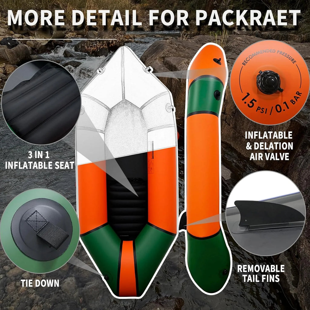 2026 Lightweight Packrafts Tpu Inflatable Kayak for Flat Water Rafting Camping Trip Fishing Water Adventures 1 Person 2 Person Packraft 330LB 660