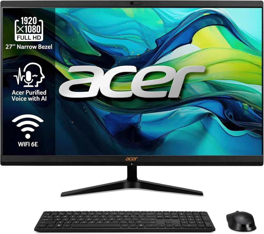 2026 acer Aspire C27 – 1800 All in One – Monitor 27" FullHD (Intel Core i5 – 12450H, 16GB RAM, 1024 GB SSD, Intel Iris Xe Graphics, Windows 11 Home) Negro + Teclado QWERTY Español y Ratón Inalámbrico