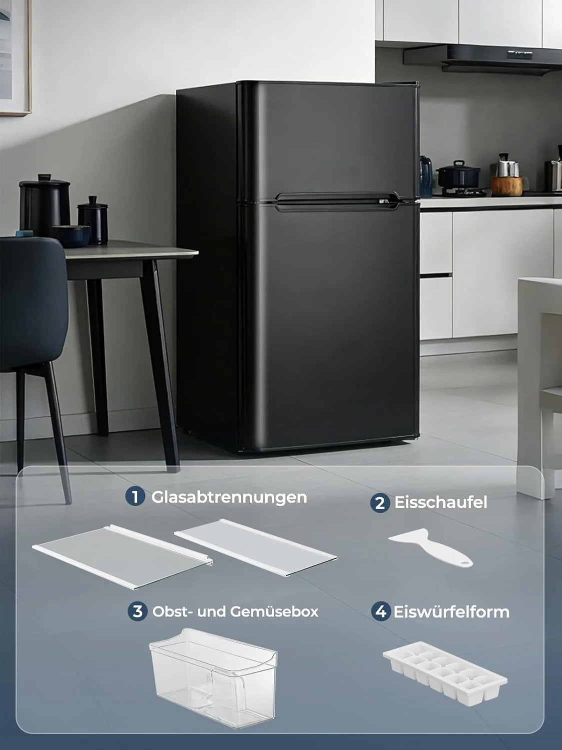 Mini refrigerador FOHERE 2026 con compartimento congelador, pequeño, 90 L, compartimento congelador de 26 L | Refrigerador de 64 L para dormitorios, termostato de 7 etapas, eficiencia energética, 43 dB con 2 puertas intercambiables, para residencias