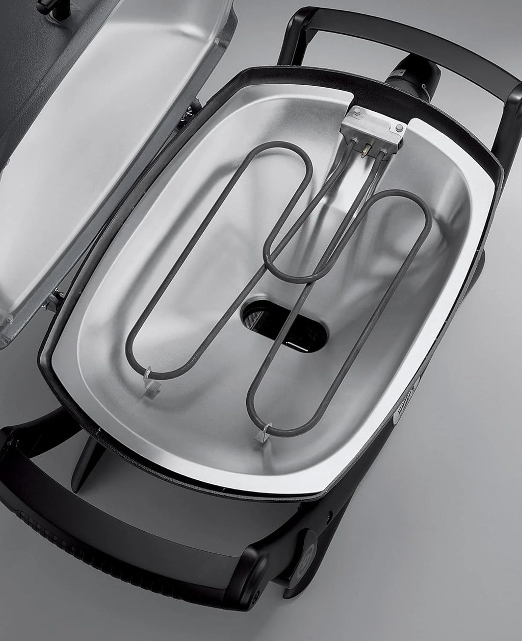 Parrilla eléctrica Weber Q2400 de 2026 con soporte y mesas laterales, superficie de cocción de 54 x 39 cm, portátil, rejilla de cocción de hierro fundido esmaltado en porcelana de 2 piezas, tapa y carcasa de aluminio fundido – Gris oscuro (55020879)