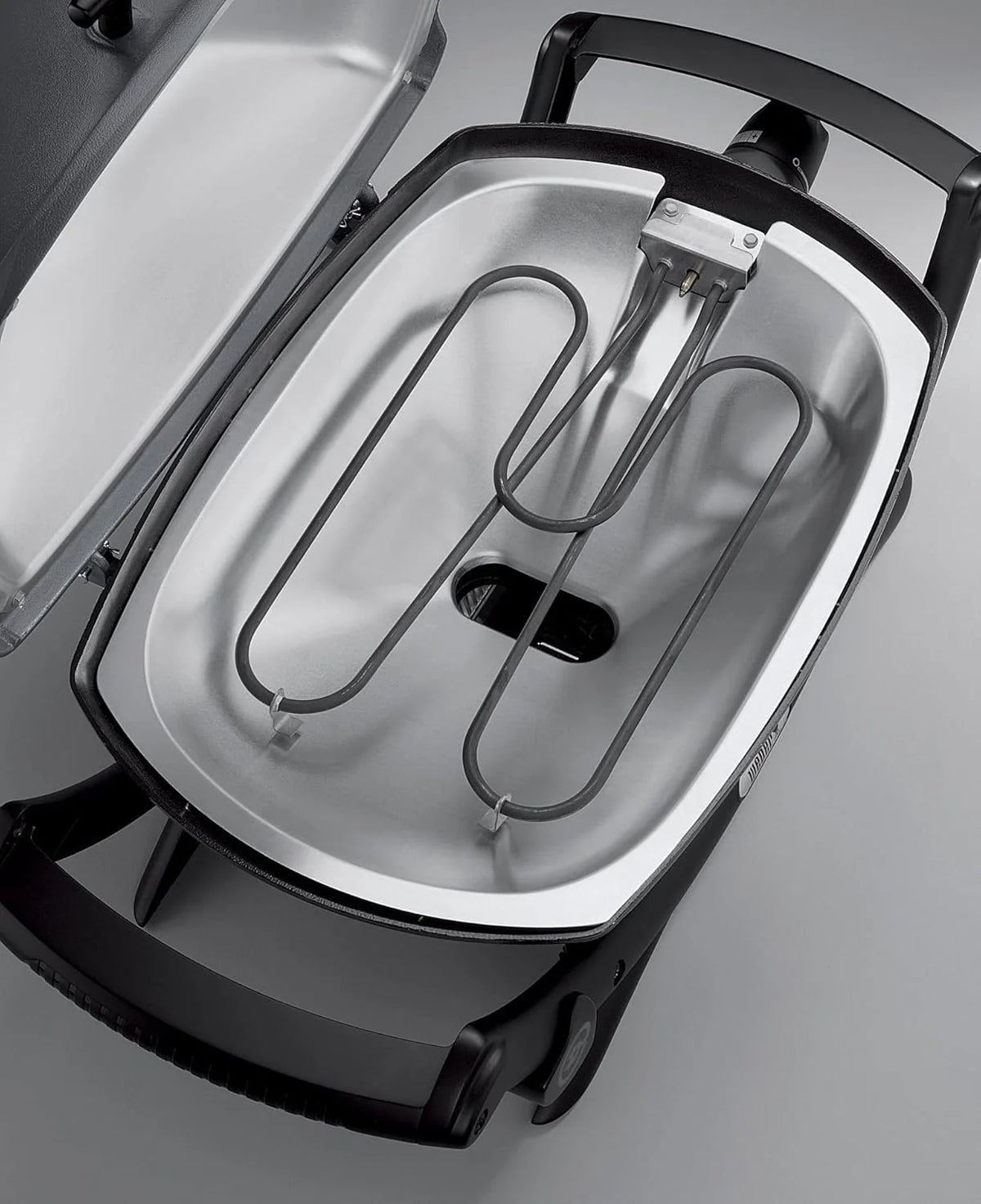 Parrilla eléctrica Weber Q2400 de 2026 con soporte y mesas laterales, superficie de cocción de 54 x 39 cm, portátil, rejilla de cocción de hierro fundido esmaltado en porcelana de 2 piezas, tapa y carcasa de aluminio fundido – Gris oscuro (55020879)