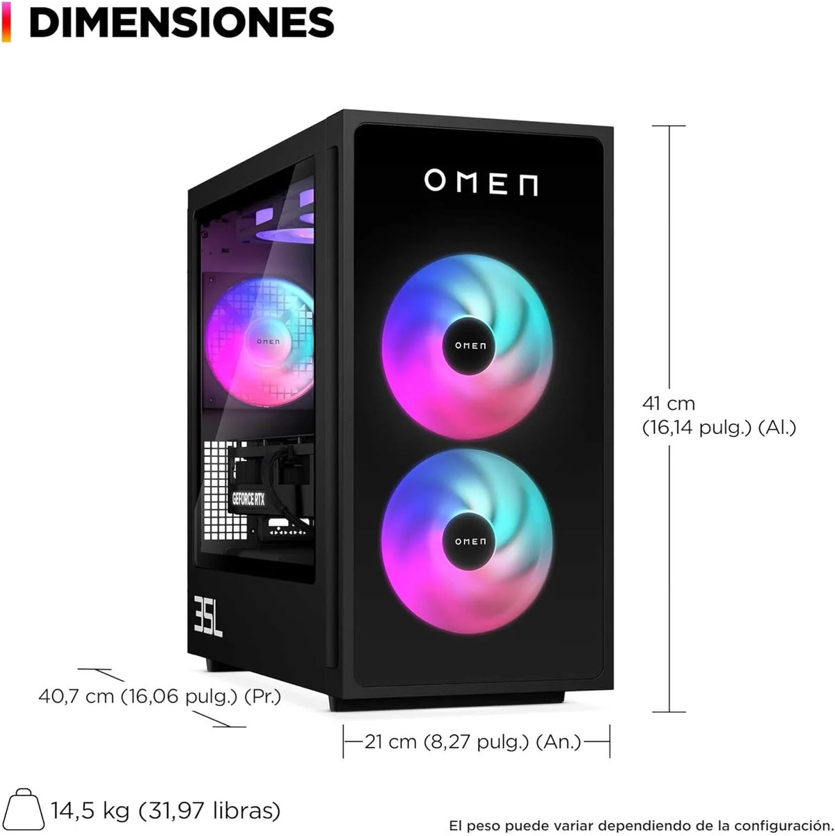 HP Ordenador sobremesa Gaming OMEN 35L GT16-0067ns (Procesador AMD Ryzen 7 8700F, 32GB RAM DDR5, 1TB SSD PCIe Gen4, NVIDIA GeForce RTX 5070 12GB, FreeDOS) - Negro 2026