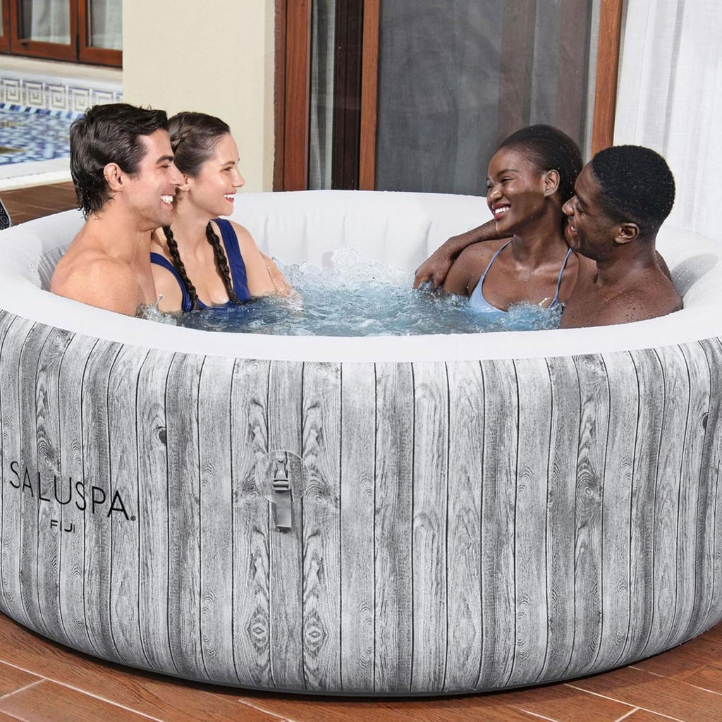 2026 Large Round 2 to 4 Person Inflatable Hot Tub Portable Outdoor Spa with 120 Airjets and Energysense Cover, Grey