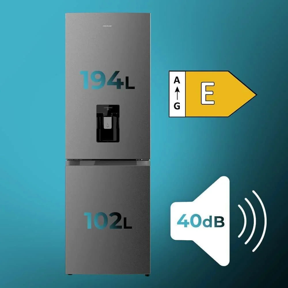 2026 Cecotec Frigorífico Combi 2 Puertas con dispensador de agua Bolero CoolMarket Combi 296 DF WD Dark E. 296L, 60cm de ancho, Funciones FastCooling, FastFreezing y DeFrost, LED interior, Dark Inox