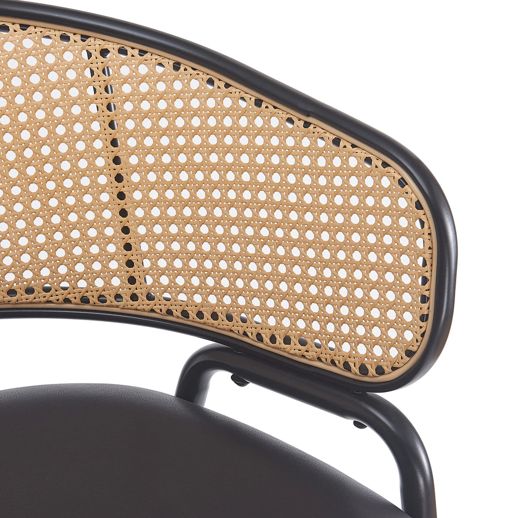 2026 Christopher Knight Home 29.5" PU Upholstered Bar Stool with Woven Rattan Backrest & Iron Frame, Black, Set of 2