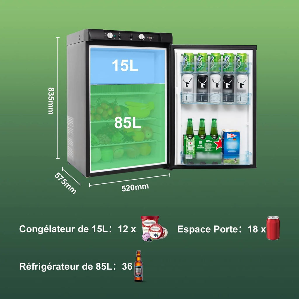Refrigerador Smeta 2026, Gas, 100 l, Autocaravana, 12 V, 220 V, Refrigerador triple, Congelador, Caravana, Garaje, Casa móvil, Dormitorio, Casa, Silencioso, Negro