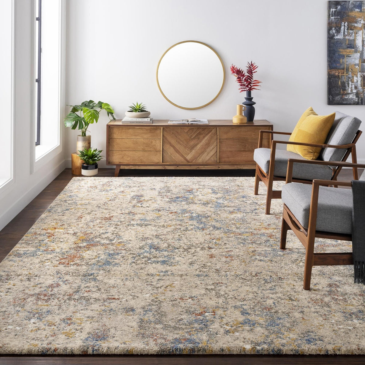 2026 Mid-Century Medallion Area Rug, Modern Decorative Pattern Rug for Living Room, Bedroom and Home Decor