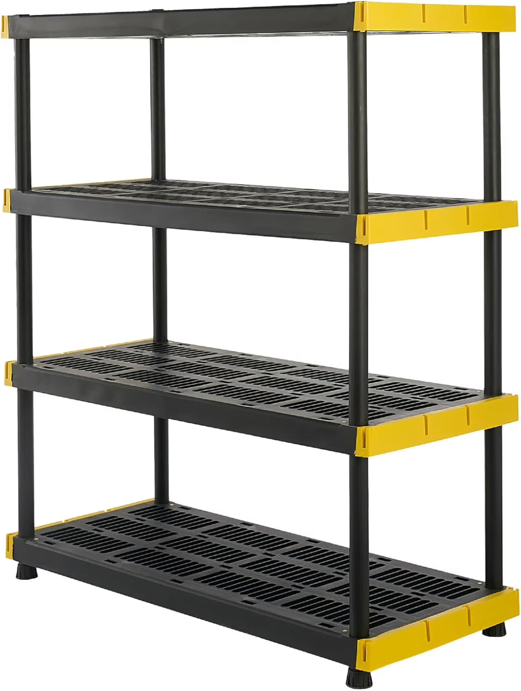 2026 TDUKDB Black and Yellow, 4-Tier Heavy Duty Plastic Storage Shelving Unit, 200lbs/shelf (55-H x 48-W x 20-D), for Indoor/Outdoor Organization, Modular Rack