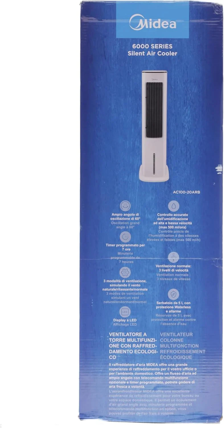 Enfriador de aire Midea 2026 con refrigeración por agua, aire acondicionado portátil, ventilador con 5 litros de refrigeración por agua, humidificador e ionizador, aire acondicionado sin tubo de escape, 355 m³/h, ventilador con control remoto, 55 W