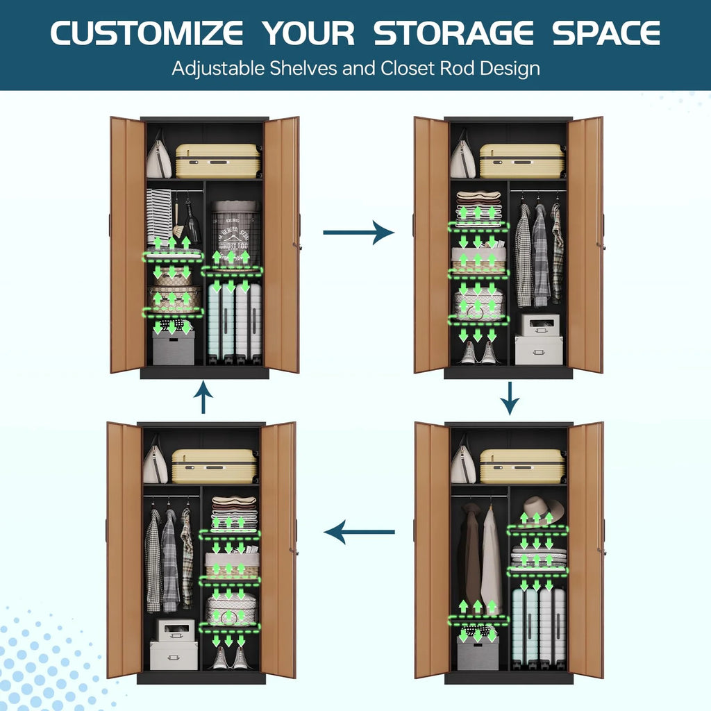 2026 STANI Metal Storage Cabinet with Locking Doors, Garage Lockable Steel Cabinets with 4 Doors and 5 Shelves for Home, Garage, Pantry Workshop Warehouse
