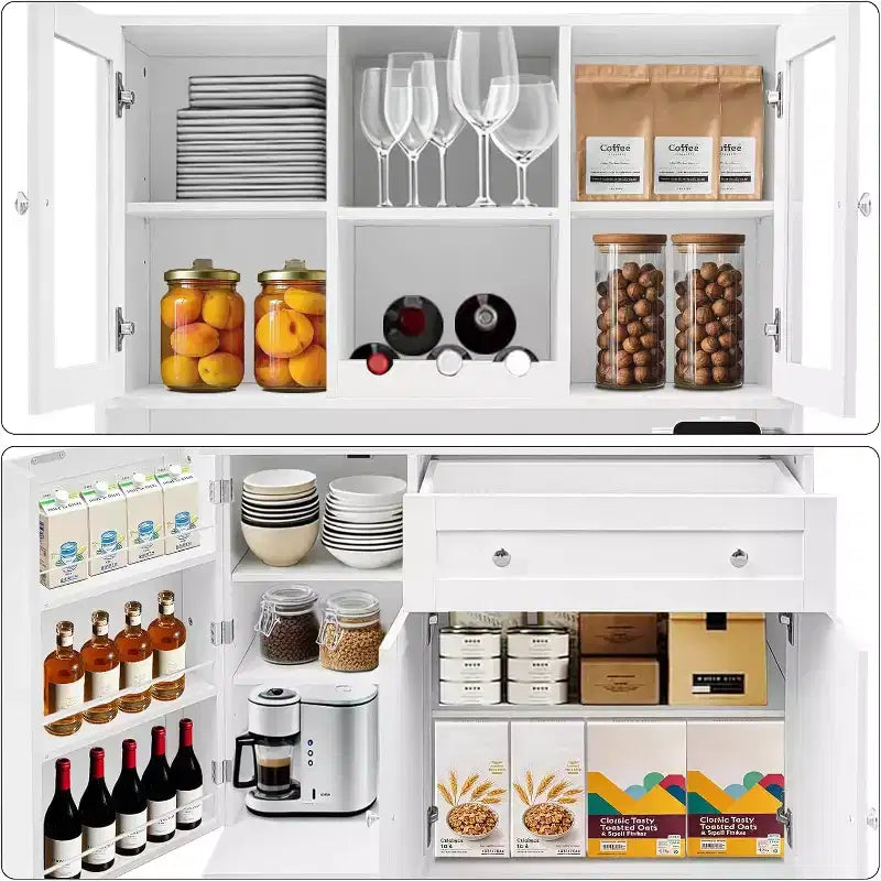 2026 Armario despensa de cocina de 180,3 cm de altura – Mueble auxiliar para barra de café con cajones y encimera abierta.