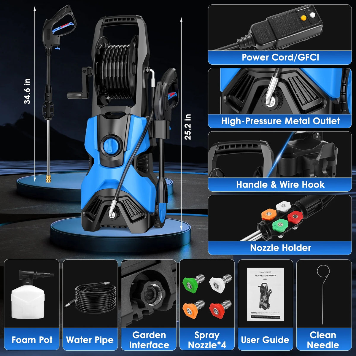 2026 HONGGE Electric High Pressure Washer Machine 3500PSI at 2.6 GPM 110V Cold, Ideal for Cleaning Decks