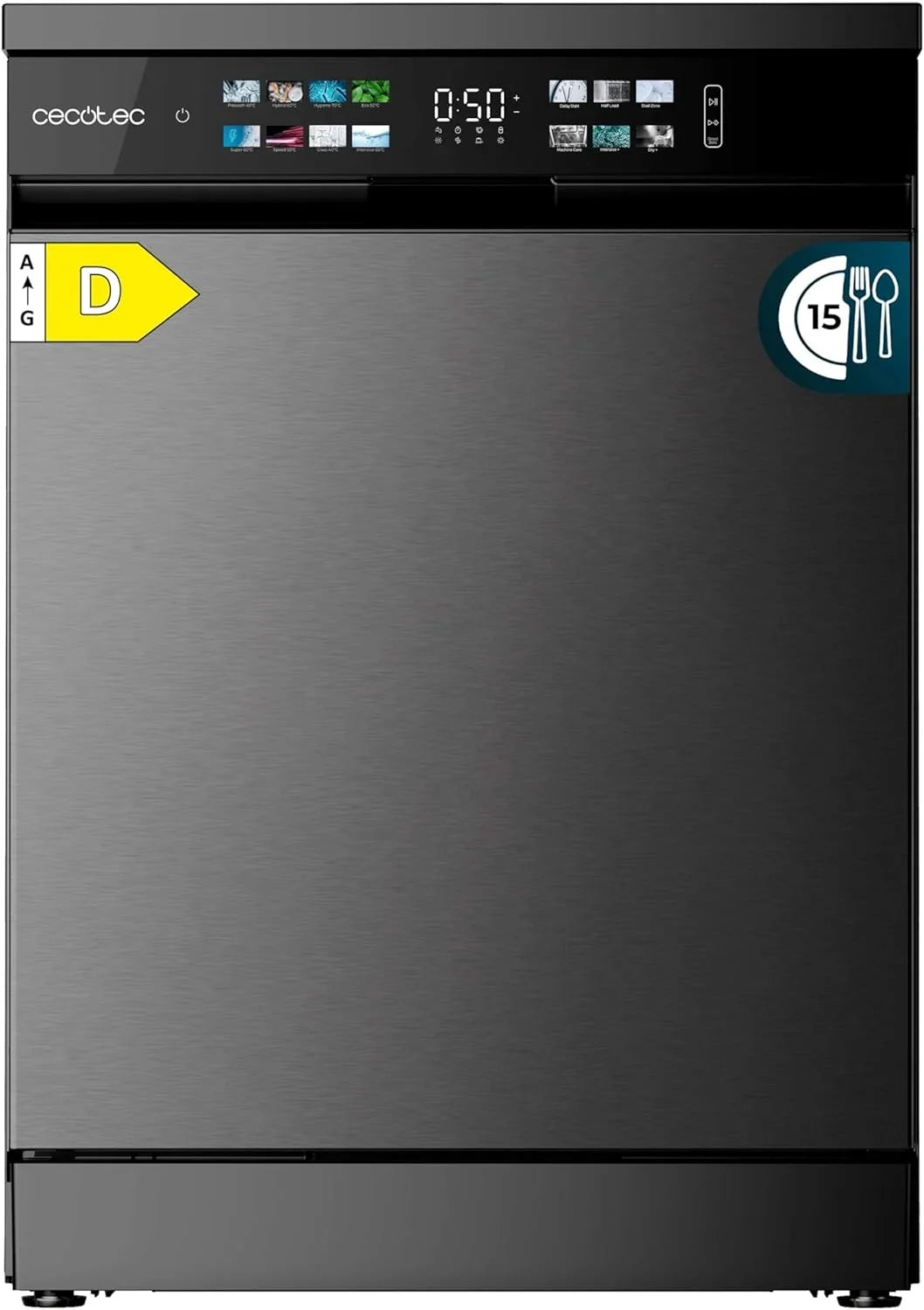 2026 Cecotec Lavavajillas 60 cm Libre Instalación Bolero Aguazero 6210 Dark D. 15 Cubiertos, Bajo Consumo, Pantalla Fullcolor XXL, Tercera Bandeja, 8 Programas, Dual Zone Wash, Bandeja Ajustable, Dark