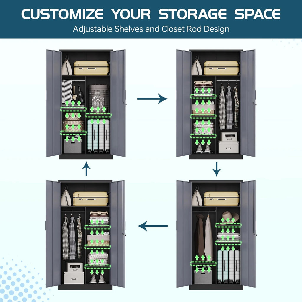 2026 STANI Metal Storage Cabinet with Locking Doors, Garage Lockable Steel Cabinets with 4 Doors and 5 Shelves for Home, Garage, Pantry Workshop Warehouse