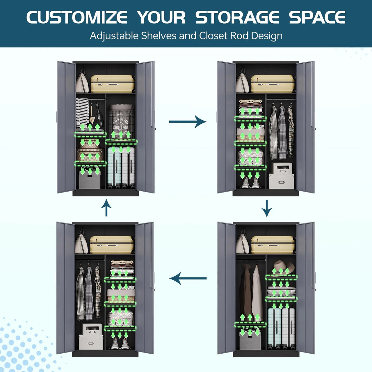 2026 STANI Metal Storage Cabinet with Locking Doors, Garage Lockable Steel Cabinets with 4 Doors and 5 Shelves for Home, Garage, Pantry Workshop Warehouse
