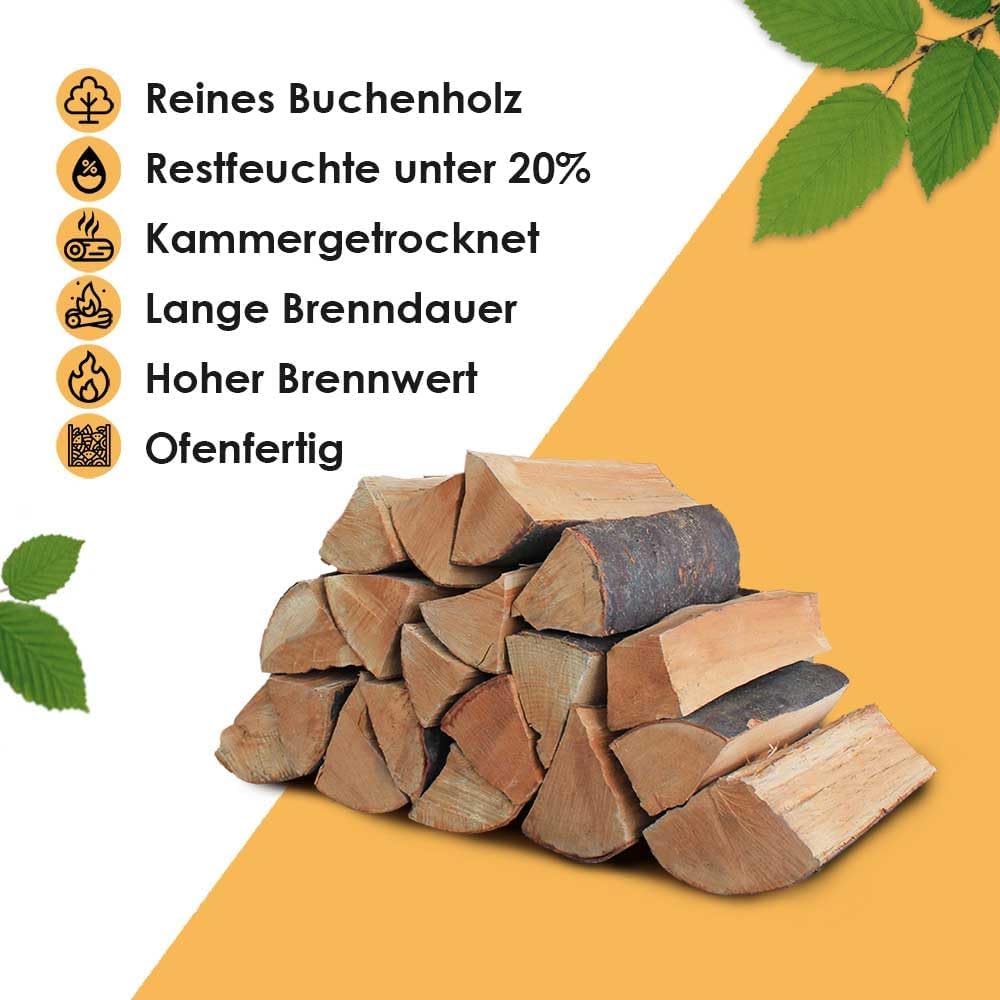 Leña de haya JSM 2026 – Longitud del tronco 25 cm / 33 cm – 1,6 SRM / 1RM – 1 palé – para chimenea, estufa, parrilla, ahumador (longitud del tronco 25 cm)
