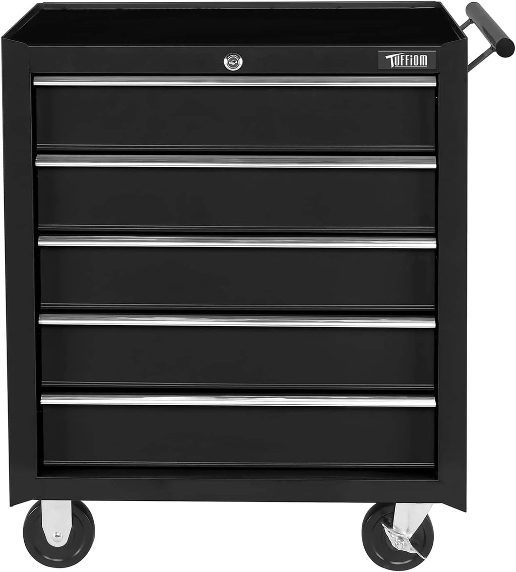 2026 TUFFIOM 5-Drawer Rolling Tool Chest with Lock & Key, Tool Storage Organizer Box Cabinet with Wheels