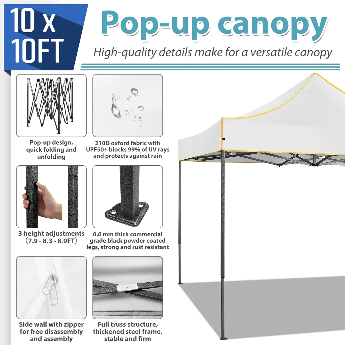 2026 SANOPY 10'x10' Pop up Canopy Tent Anti-UV Waterproof Outdoor Gazebo Instant Party Wedding Backyard Canopy Tent Shade Shelter for Backyard, Patio, Parties,Khaki