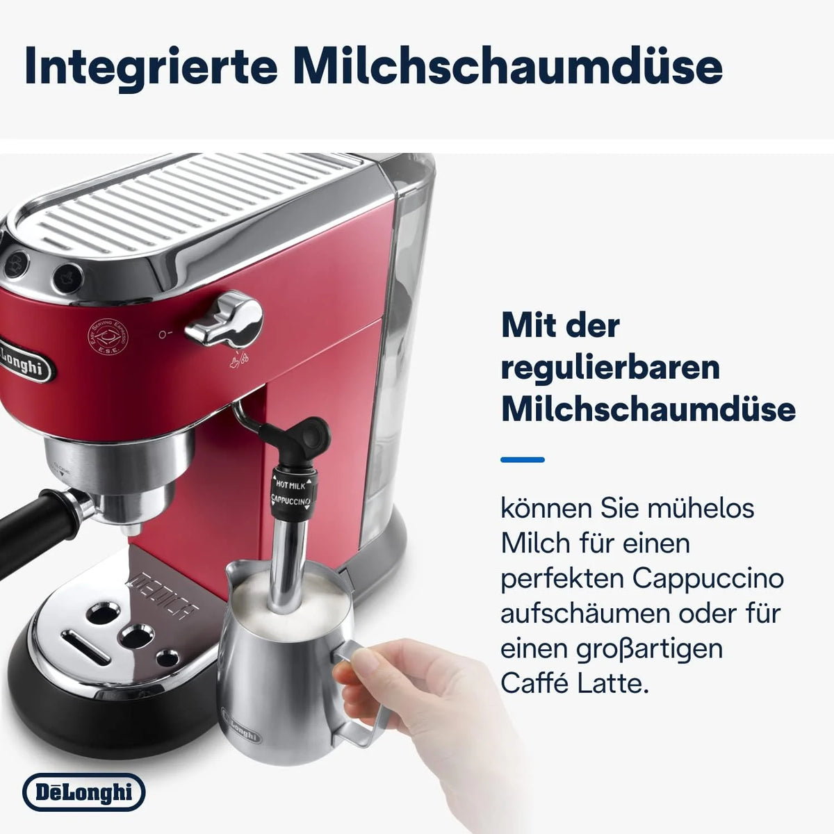 Cafetera espresso De'Longhi Dedica Style EC 685.M de 2026 con portafiltro, espumador de leche profesional, solo 15 cm de ancho, para café molido o cápsulas ESE, depósito de agua de 1 l, color plata.