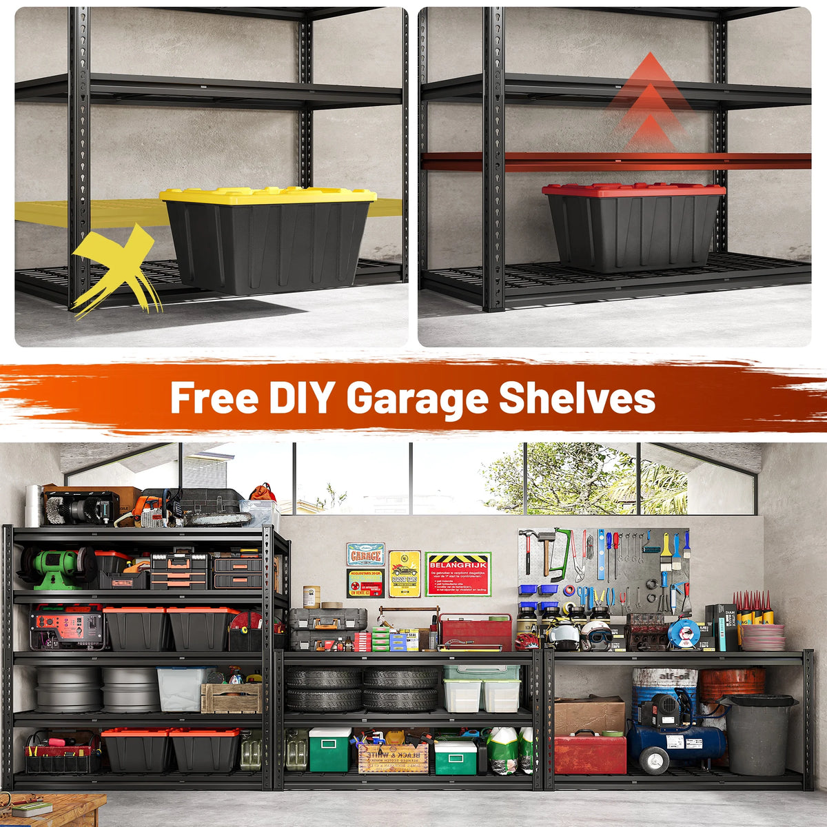 2026 REIBII 48" W Garage Shelving Units 5 Tier Storage Shelves Heavy Duty Adjustable Metal Utility Shelf-72" H x 48" W x 24" D