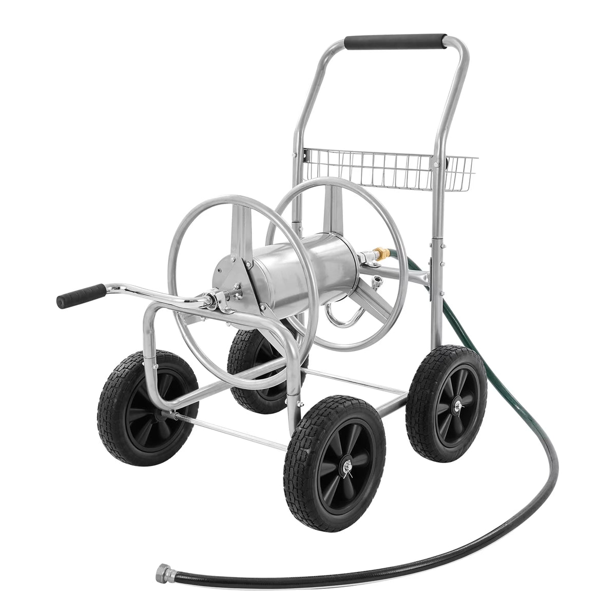 2026 VEVOR Hose Reel Cart, Hold Up to 250 ft of 5/8���� Hose, Garden Water Hose Carts Mobile Tools with 4 Wheels, Heavy Duty Powder-coated Steel Outdoor Planting with Storage Basket, for Garden, Yard, Lawn